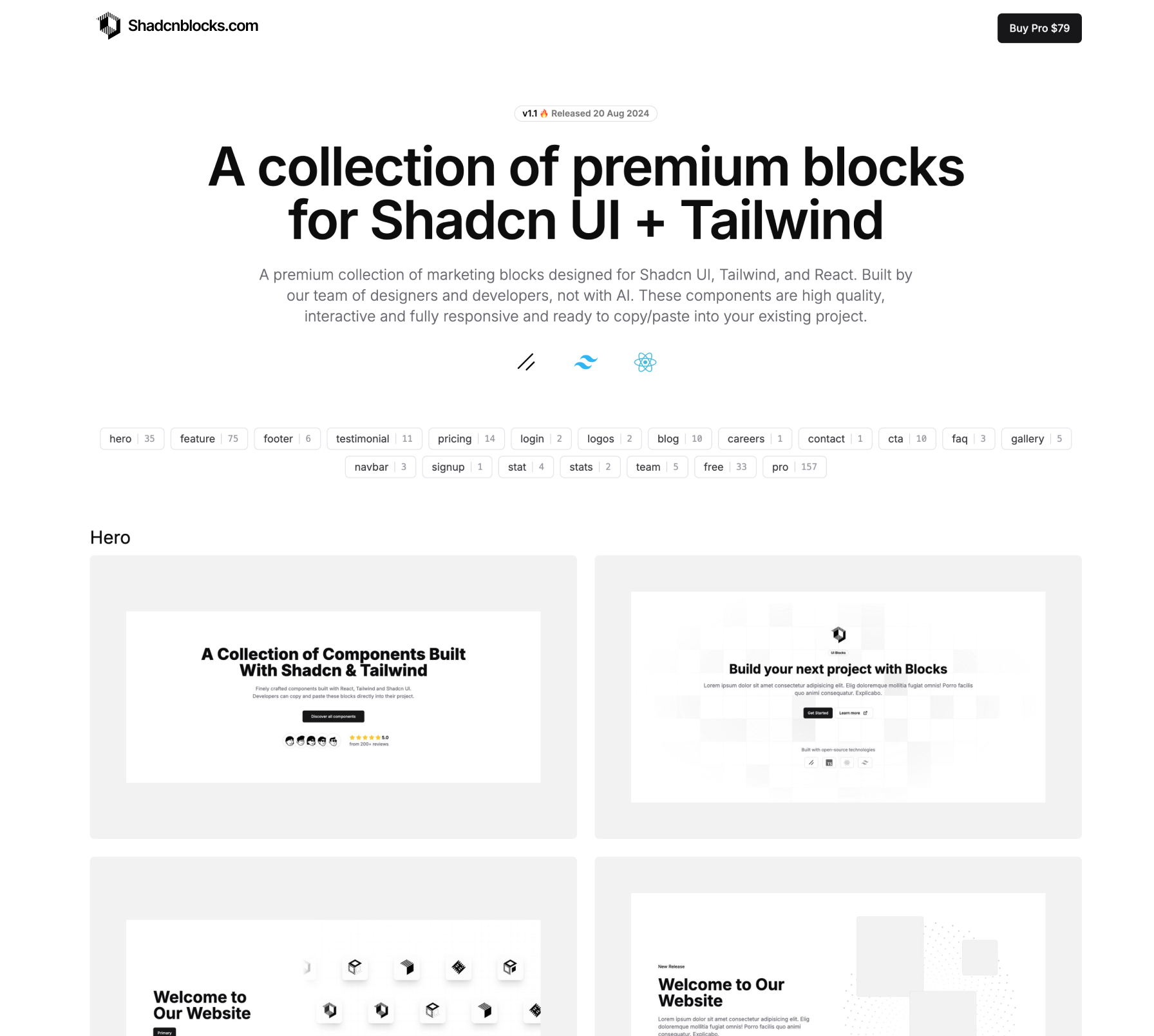 Premium block components for Shadcn UI