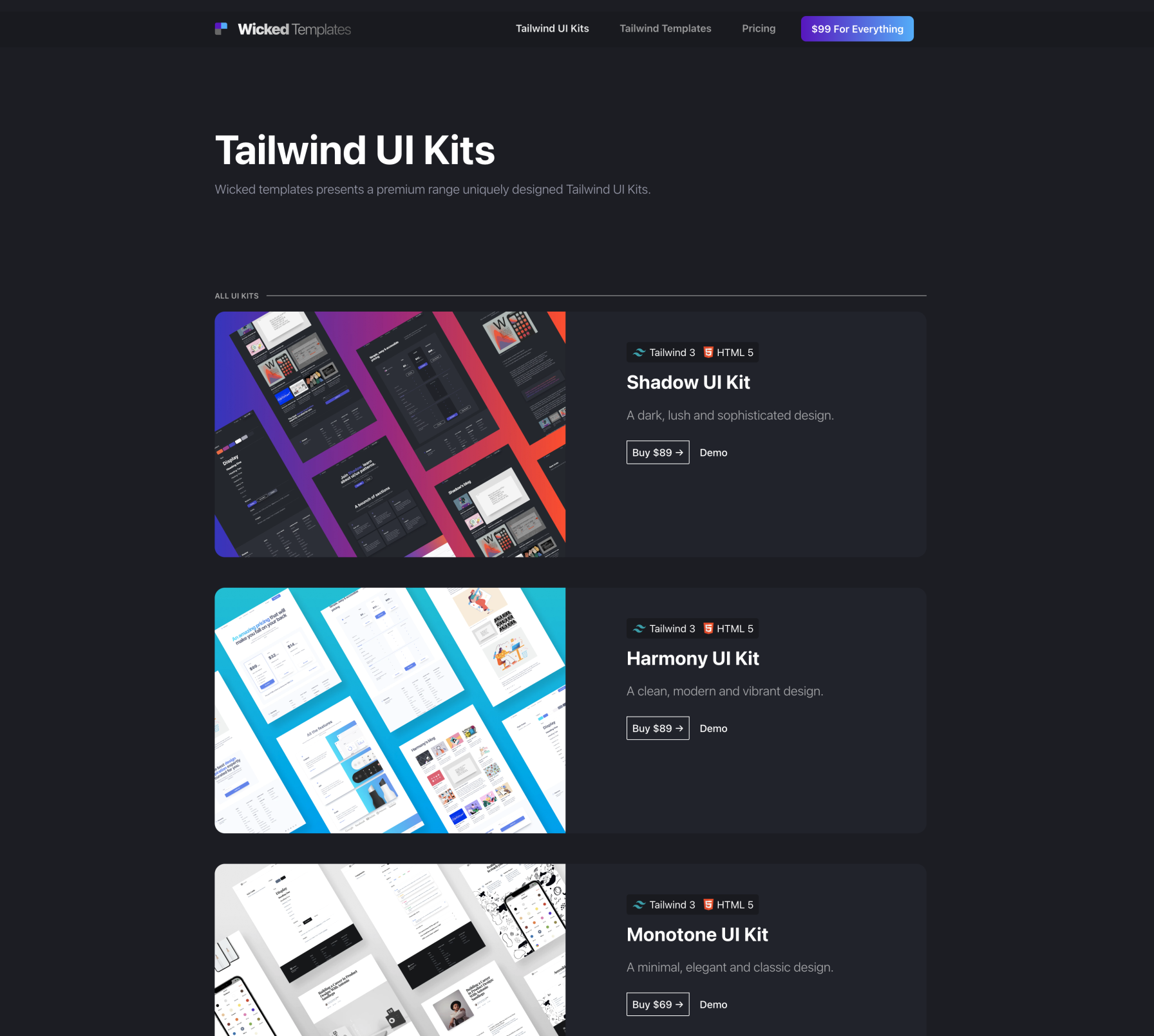 Wicked Templates premium Tailwind UI Kits